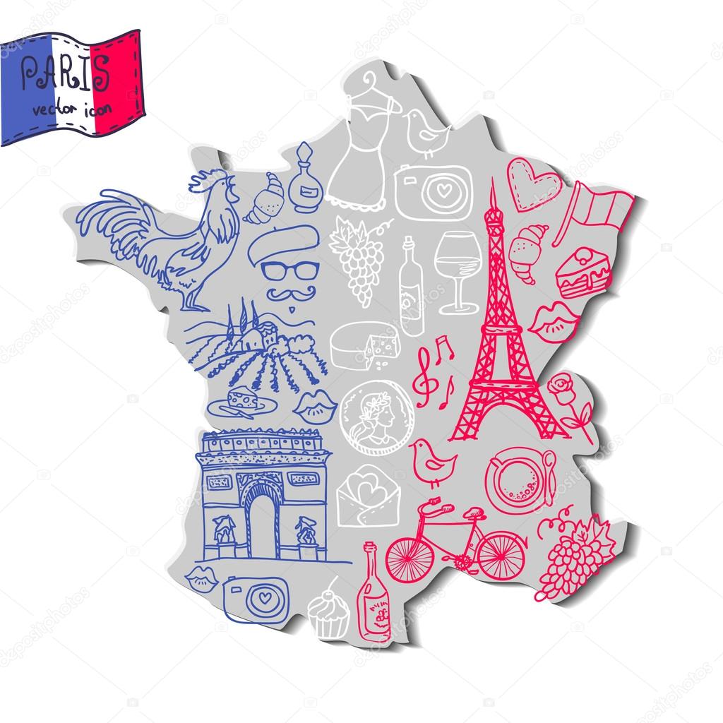 Map of France with French symbols