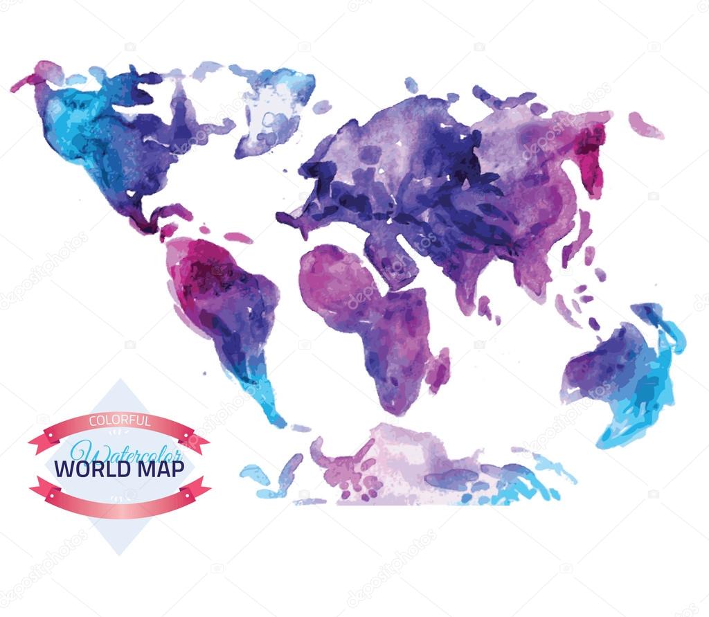 Watercolor map of world Stock Illustration by ©iriskana 72348499