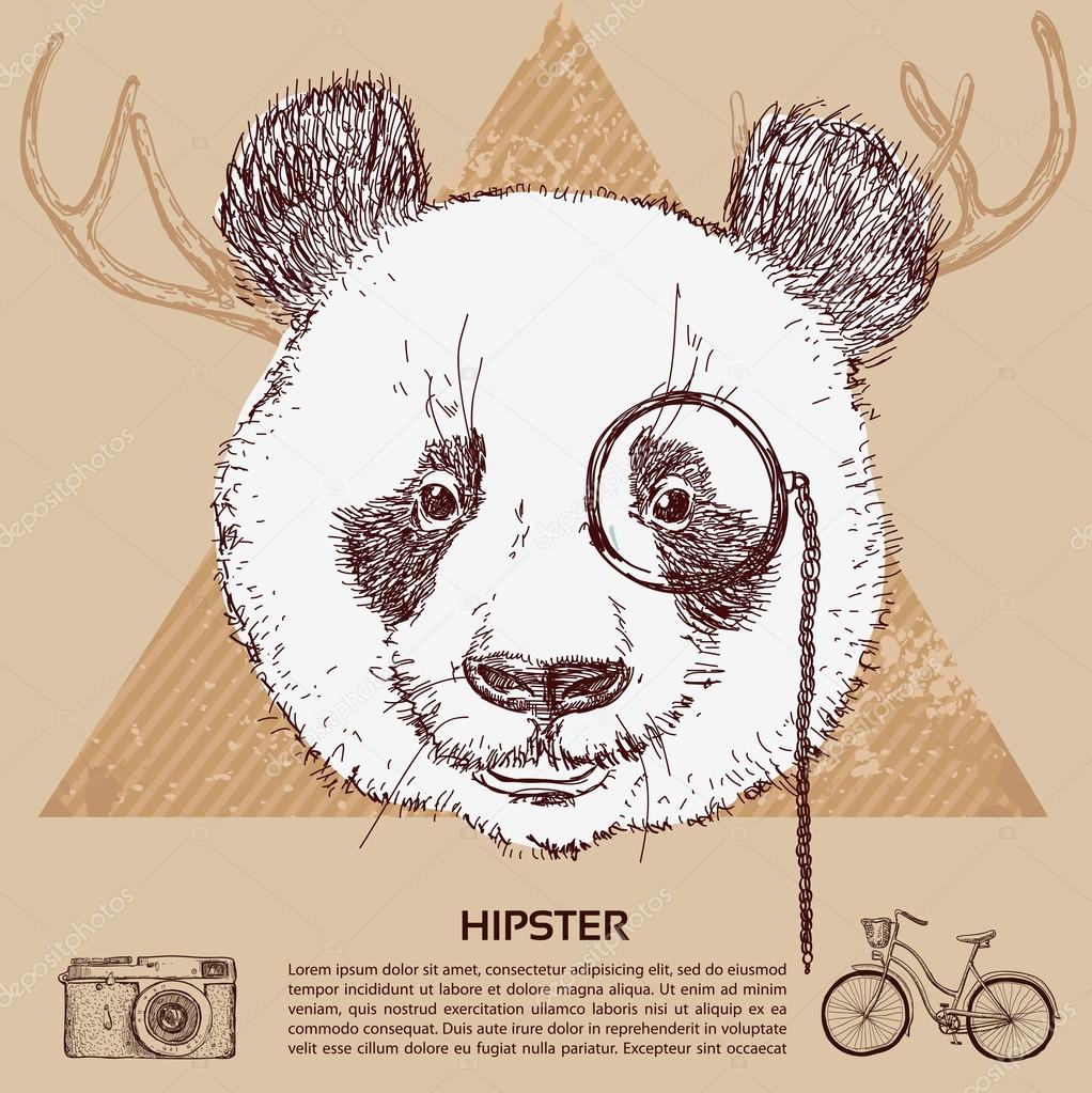 Hipster panda with glasses