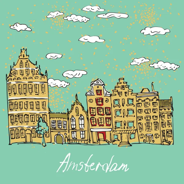 Amsterdam casas del canal — Vector de stock