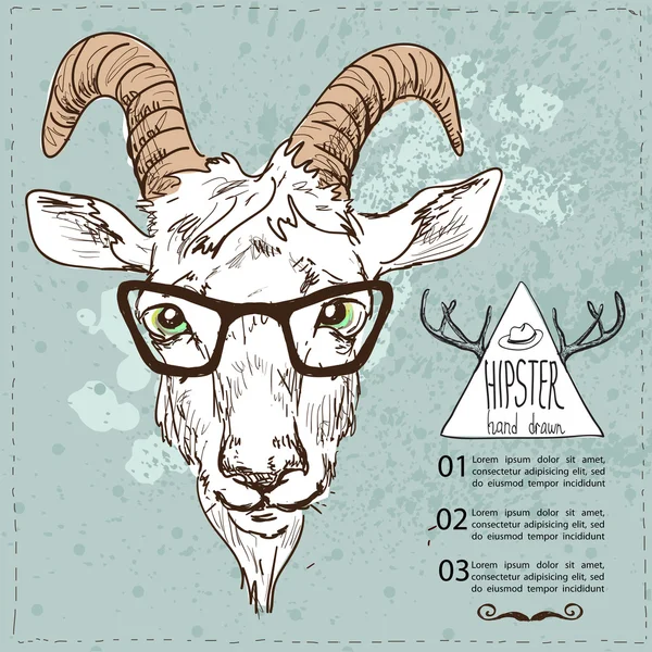 Ilustración vectorial. Retrato dibujado a mano de cabra hipster — Archivo Imágenes Vectoriales