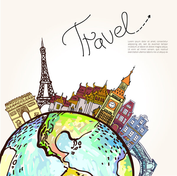 Travel background.  All elements and textures are individual objects. Vector illustration scale to any size.