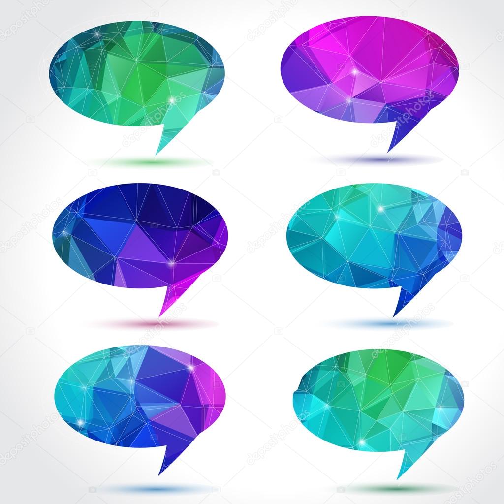 Set of abstract speech balloons or talk bubbles of crystal glass pattern. Good as label template for business advertising