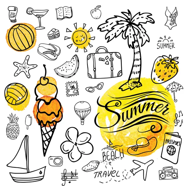 Ensemble d'icônes d'été vectorielles doodle — Image vectorielle