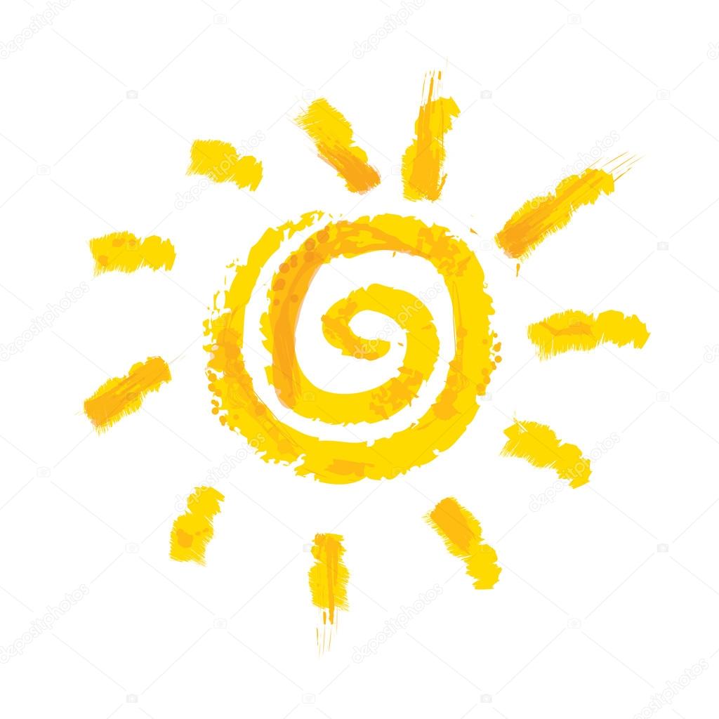 Watercolor sun, rays flat icon closeup silhouette