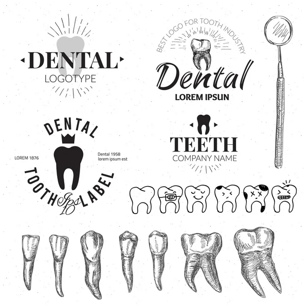 Etiquetas dentárias e ícones definidos. Vetor — Vetor de Stock