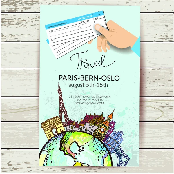 Airline ticket. Travel background.  All elements and textures are individual objects. — Stock Vector