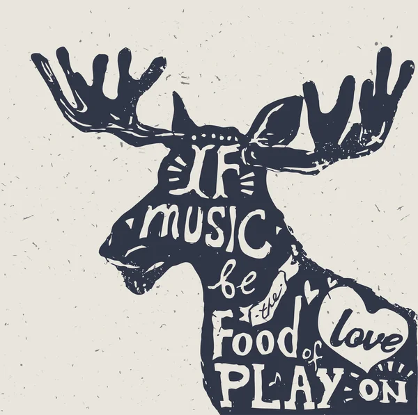 Belettering over muziek, vintage vectorillustratie: als muziek het voedsel van de liefde, spelen op — Stockvector