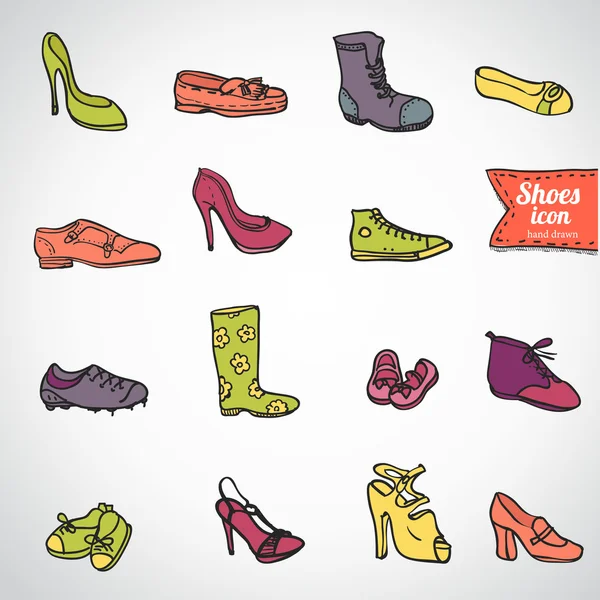 Zestaw ikon różnych buty, ilustracji wektorowych — Wektor stockowy