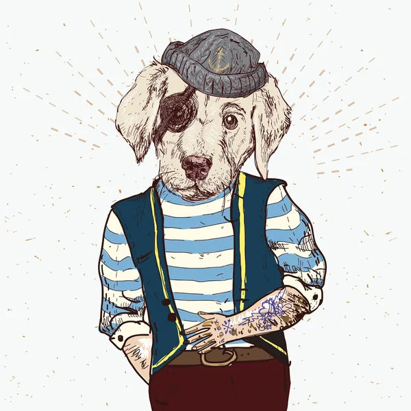 Illustration de chien pirate sur fond bleu en vecteur — Image vectorielle