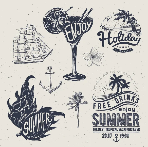 Vintage Sommer Typografie Design mit Etiketten, i — Stockvektor