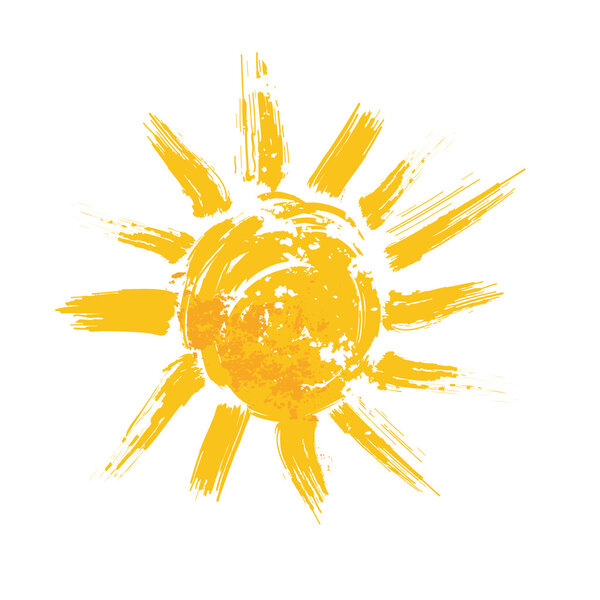 Watercolor sun, rays flat icon closeup silhouette 