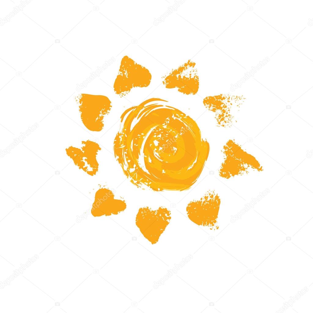Watercolor sun, rays flat icon closeup silhouette 