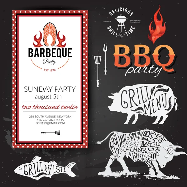 Invito alla festa del barbecue. Bbq brochure menu design . — Vettoriale Stock