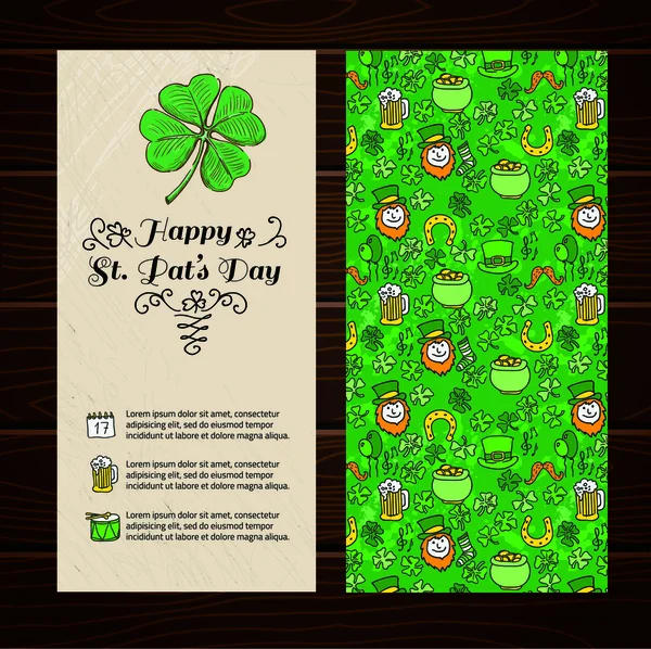 St. Patricks dag kaart met shamrocks en banner. — Stockvector