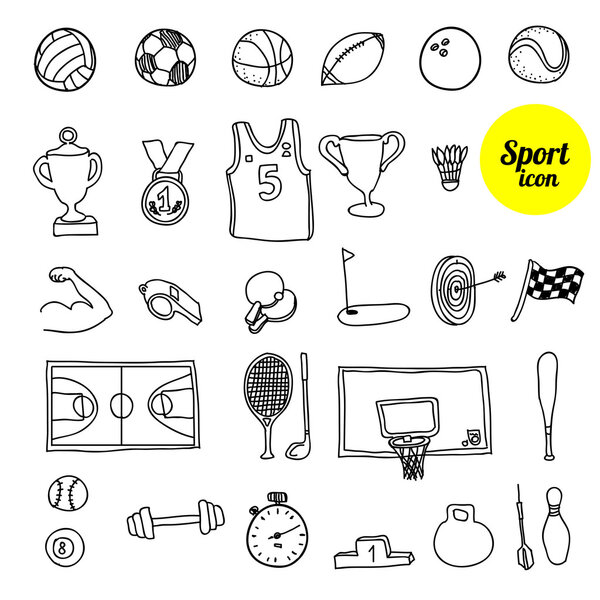 Doodle sports. Hand drawn illustration.