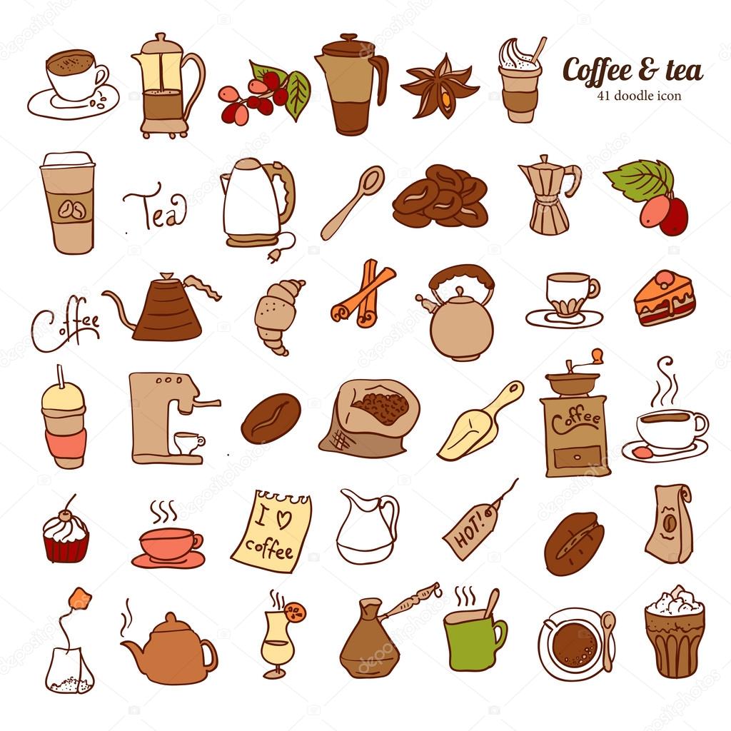 Dooodle Coffee and Tea c icon set.