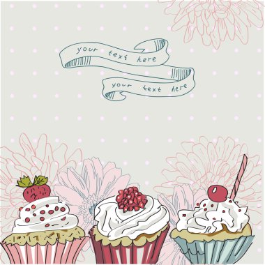 Vector card with colorful cupcake clipart