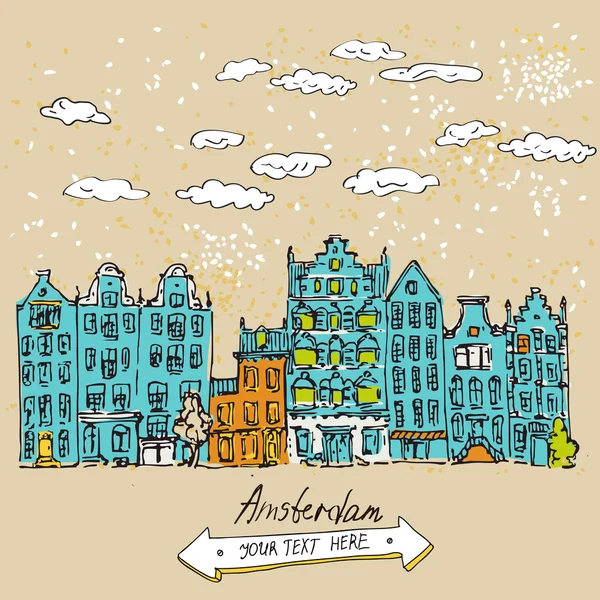 Amsterdam casas del canal — Vector de stock