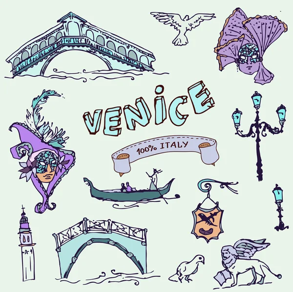 Illustrazione del set vettoriale di Venezia — Vettoriale Stock