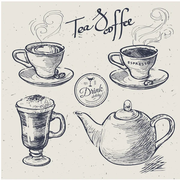 Set de café dibujado a mano — Vector de stock