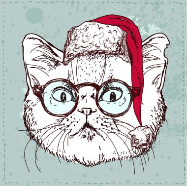 Noel hipster kedi el çizmek