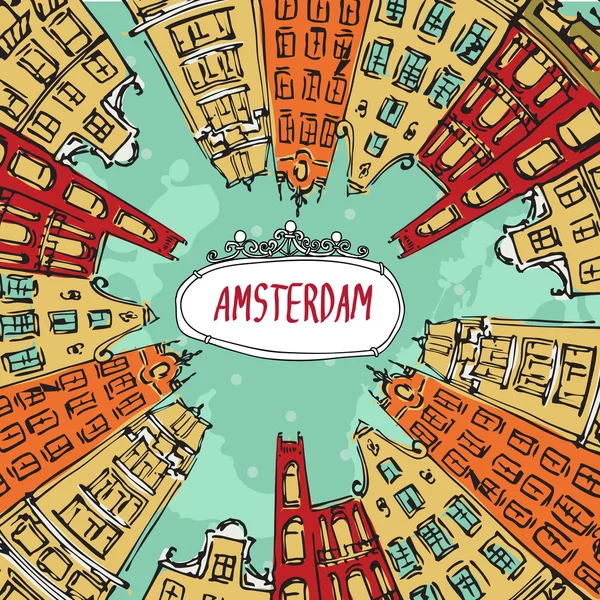 Case sul canale di Amsterdam — Vettoriale Stock