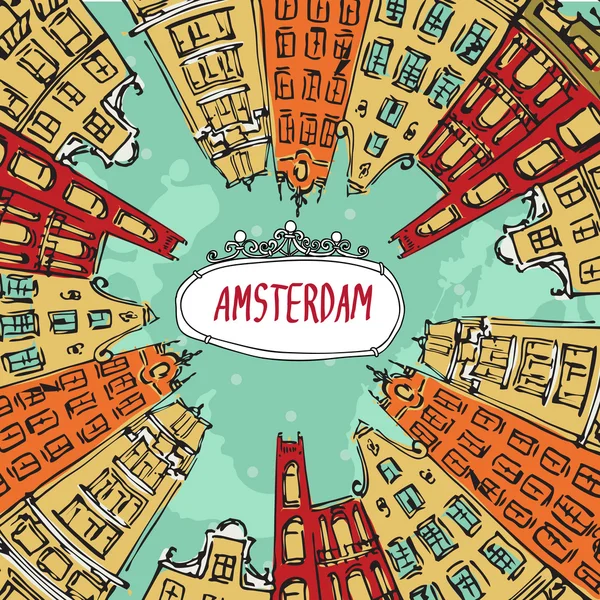 Amsterdam casas del canal — Vector de stock