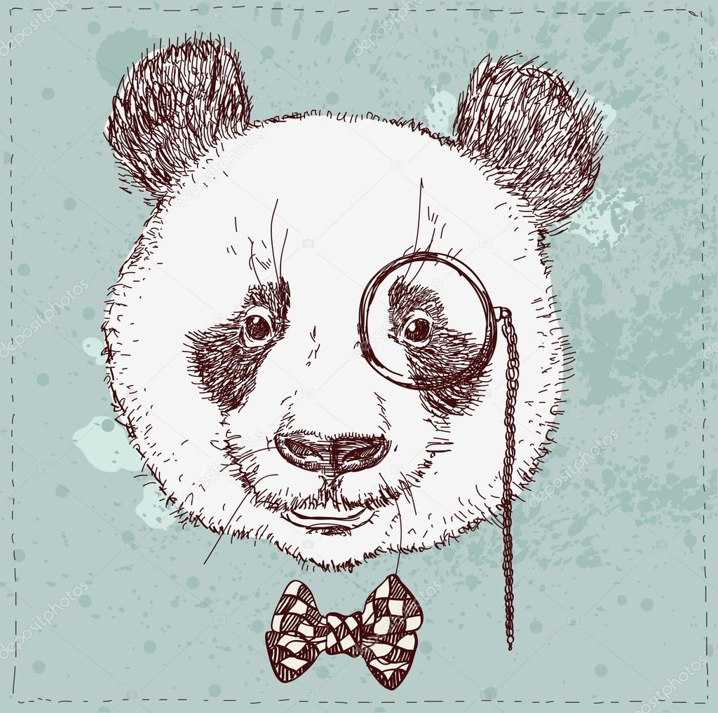 Vintage sketch  illustration of panda bear