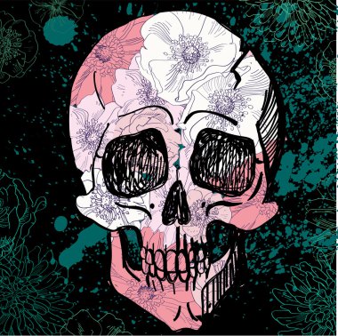 Vektör siyah dövme şeker kafatası çizim