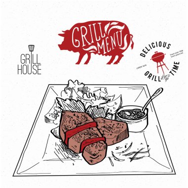  Barbekü afiş tasarımı ile sosis et