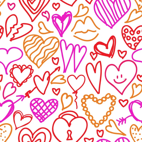 Hand drawn doodled hearts seamless pattern — Stock Vector