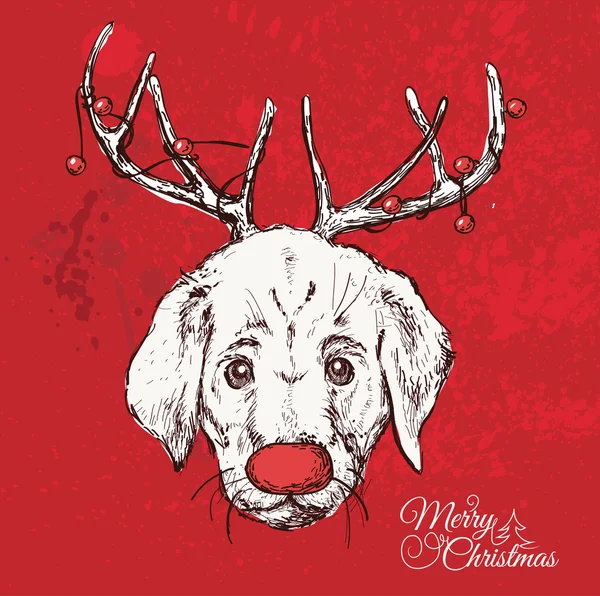 Vector dibujado a mano de pug con navidad — Vector de stock