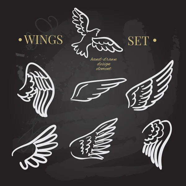 Vector doodle vingar set. Angel wings samling — Stock vektor