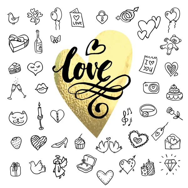 I love you doodle icon set isolated — Stock Vector