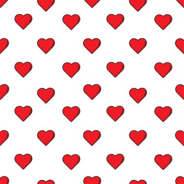 Kırmızı kalp şekli, beyaz arkaplanda özeti olan aşk ikonu. Kusursuz desen tasarım şablonu. Düğün ya da sevgililer günü etkinliği için uygun. Vektör illüstrasyonu 