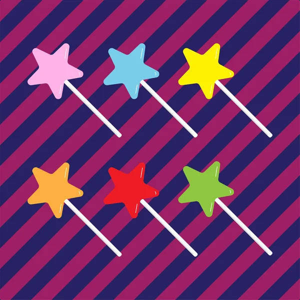 Kleurrijke Set Van Star Vorm Lolly Candy Vector Illustratie Diagonaal — Stockvector