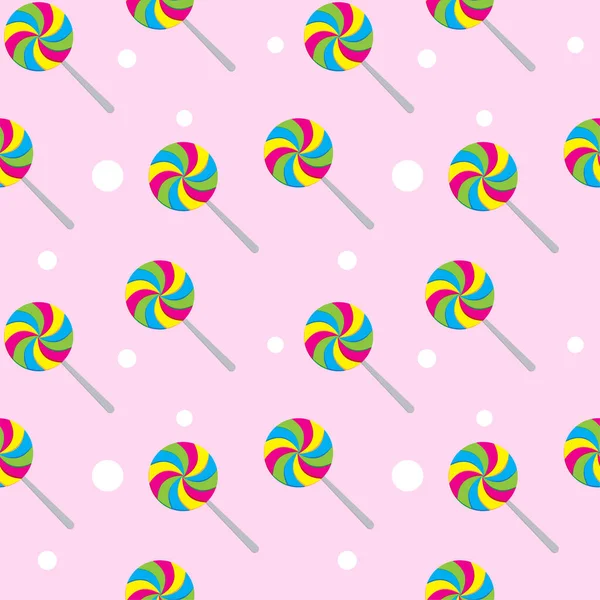 Lollipop Remolino Patrón Sin Costuras Sobre Fondo Color Rosa Ilustración — Vector de stock