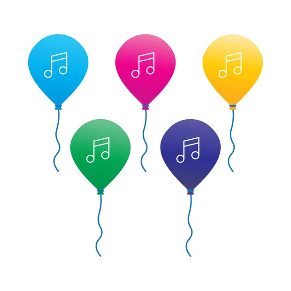 Ensemble Ballon Coloré Avec Symbole Note Musicale Illustration Vectorielle Bundle — Image vectorielle