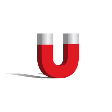 u şekil mıknatısının beyaz arkaplanda izole edilmiş 3 boyutlu vektör çizimi. Grafik Biçimi dahil. Tasarım ögeleri.