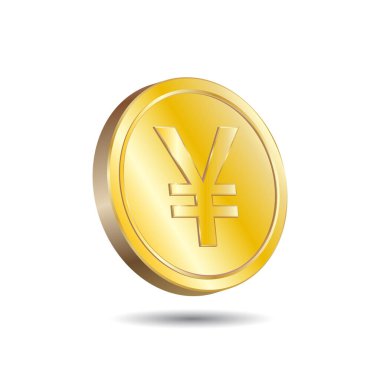 3D Vector illustration of Gold Yen Yuan Coin isolated in white color background. Japanesse and Chinesse currency symbol.