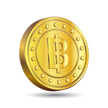 Altın Tayland Baht madeni parasının beyaz arkaplanda izole edilmiş 3 boyutlu temsili. Tayland para birimi sembolü. THB