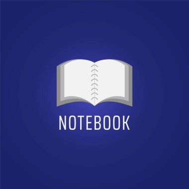 Açık kitap illüstrasyonu. Deniz mavisi arka planda yarı gerçekçi defter vektör tasarımı. Basit, Asgari ve Düzenlemesi Kolay.