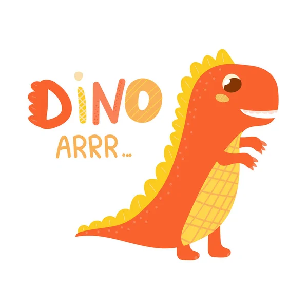 Cute dinosaur roar, colourful lettering, illustration for children books, dino character ,scandinavian jurassic animal — стоковый вектор