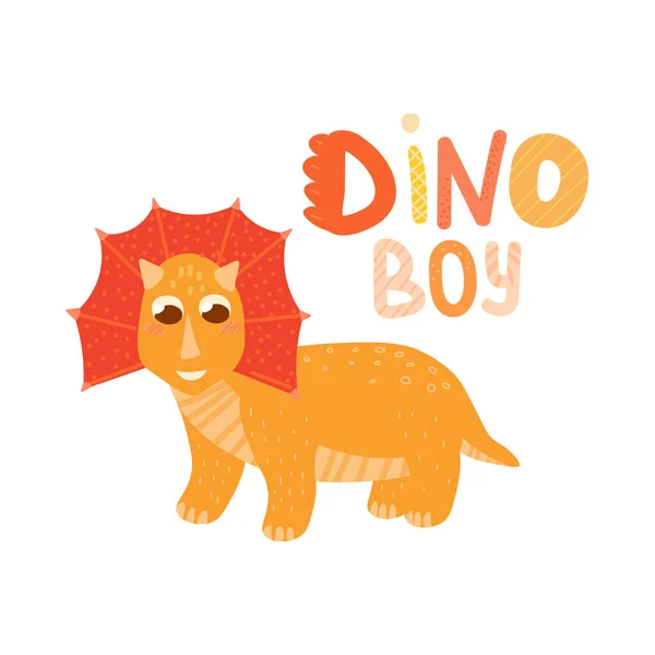 Dinosaur boy cute baby character isolated on white background, illustration for children books or party invitation — стоковый вектор