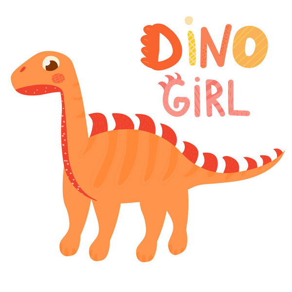 Dinosaur girl cute baby character isolated on white background, scandinavian style illustration for children books