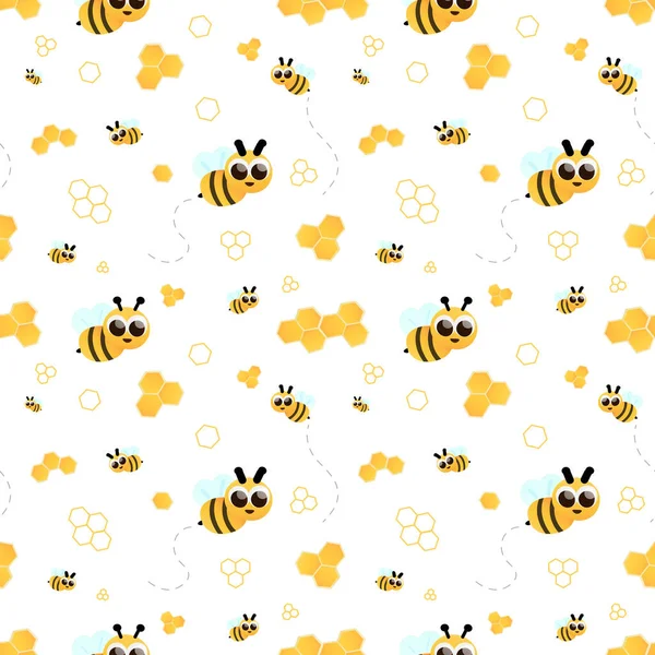 Childish Yellow Seamless Pattern Cartoon Character Bee Honey Illustration Children — Vector de stock