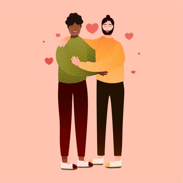 Hommes Embrassant Amour Concept Romantique Pour Saint Valentin Les Cœurs — Image vectorielle