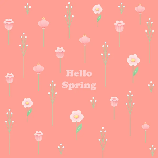 Tender Hello Spring Card Met Bloemen Elementen Roze Pastel Achtergrond — Stockvector