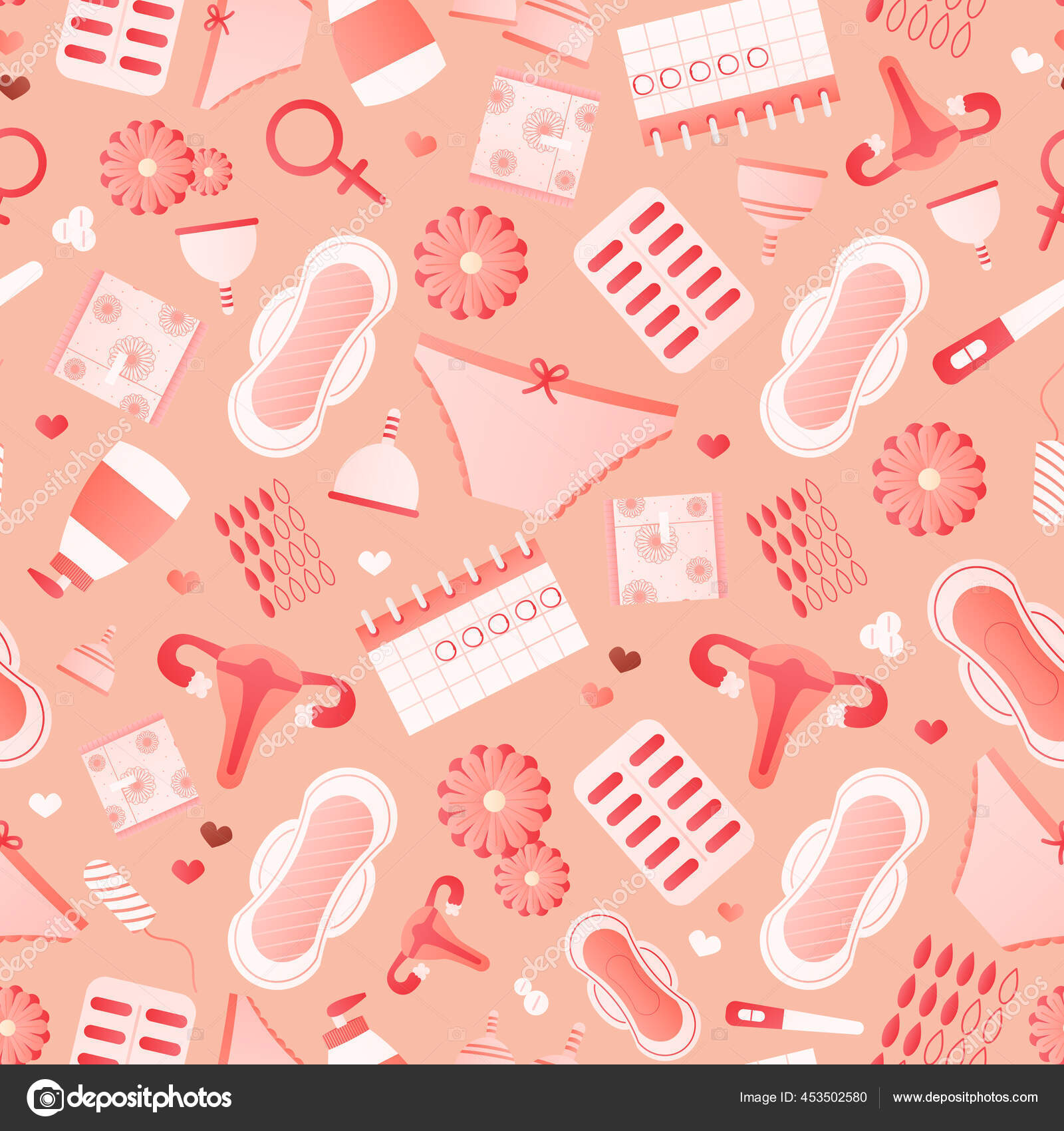 Pregnancy Gynecology Seamless Pattern On Pink Stock Vector